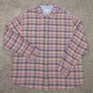 Carbon2Cobalt Shirt Mens 2XL Pink Plaid Madras Cotton Linen Flannel Button Up